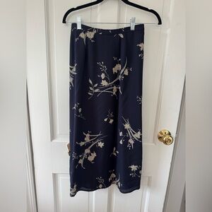 Silk Talbots Navy Maxi Skirt with Cream Floral Motif